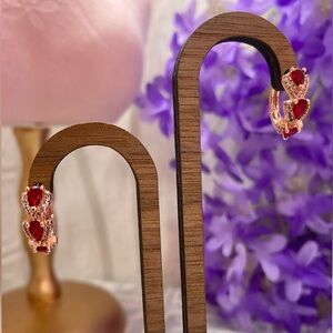 🌷 Rose Gold Toned Ruby Stone Mini Hoop Earrings 🌷NWT w/ Gift Bag